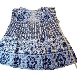 Lucky Brand Womens Blue & White Floral Cotton Top Size  M breathable comfort